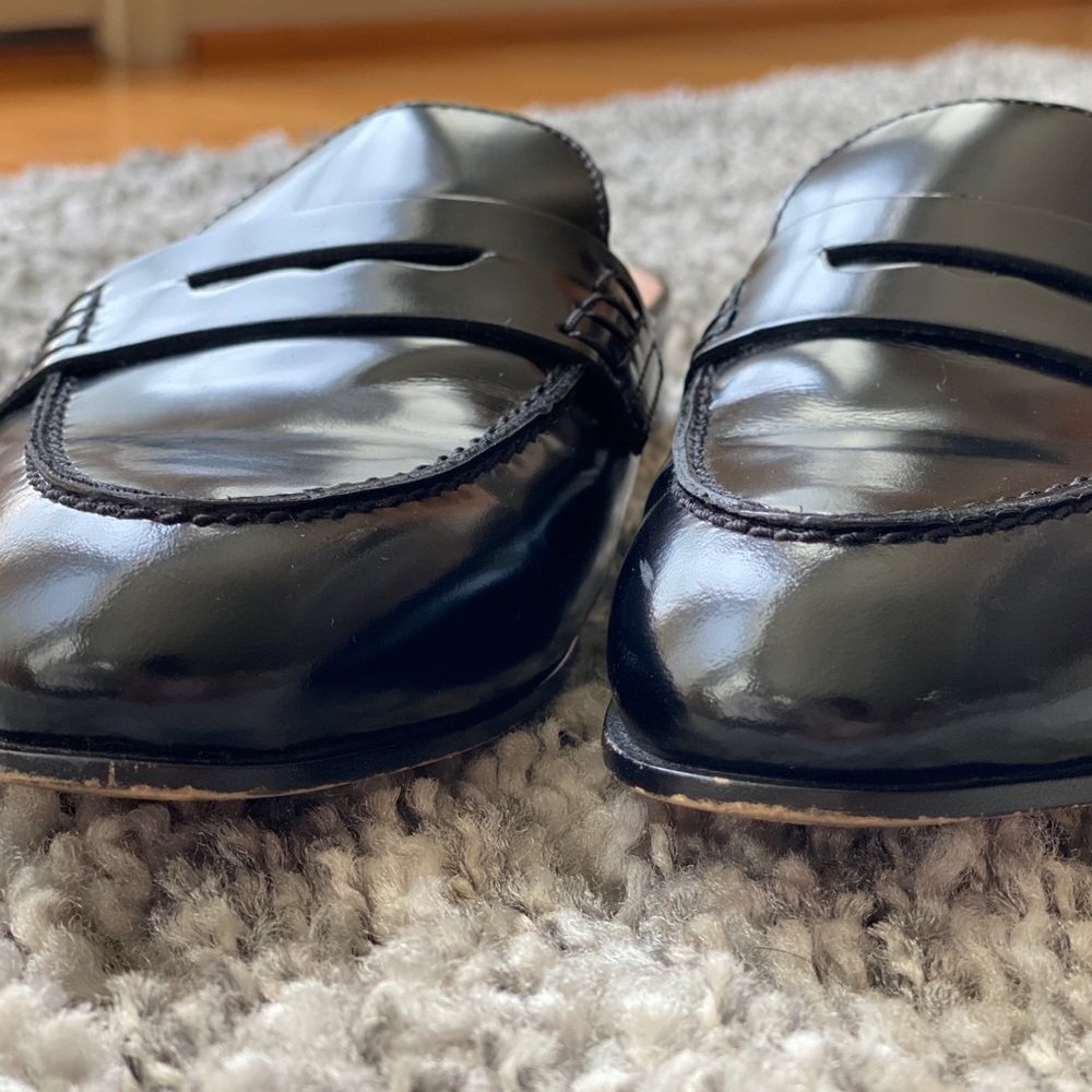 J. Crew Black Patent Leather Backless Penny Loafers - Picture 9 of 10